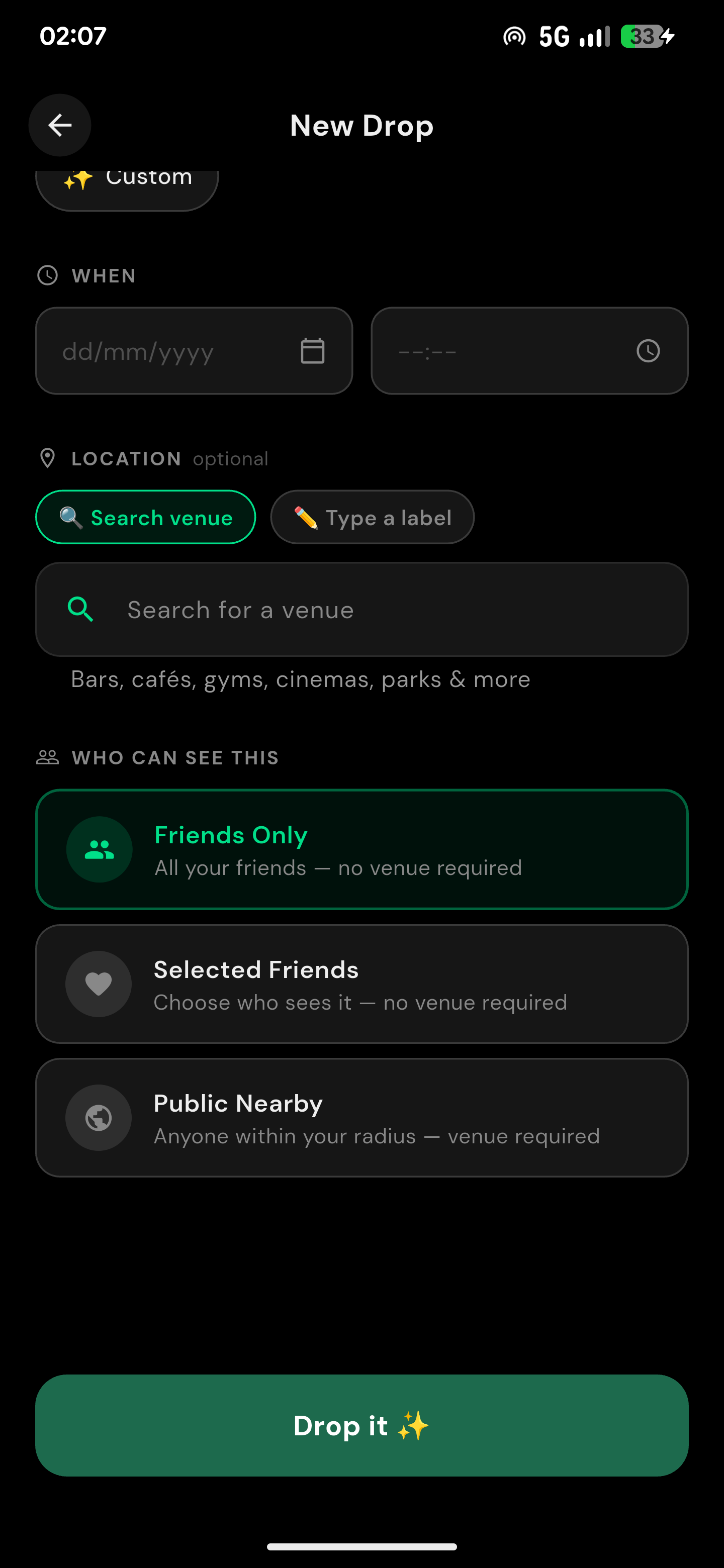 Drop app privacy settings for who can see a plan